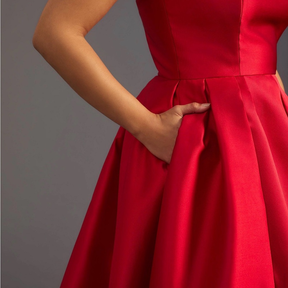 Hutch Strapless Red High-Low Satin Dress - Picture 2 of 7